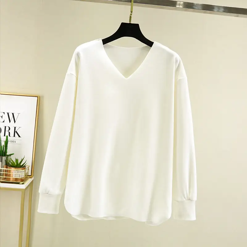 Women's V-Neck Long Sleeve T-Shirt Brown Velvet - Image 3