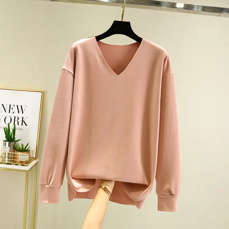 Women's V-Neck Long Sleeve T-Shirt Brown Velvet - Image 5