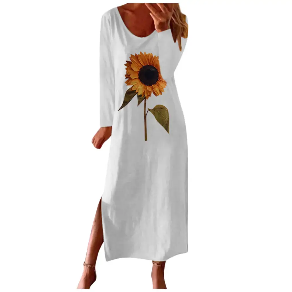 Women Sunflower Printed Long Sleeve Dress Multi Color - Image 16