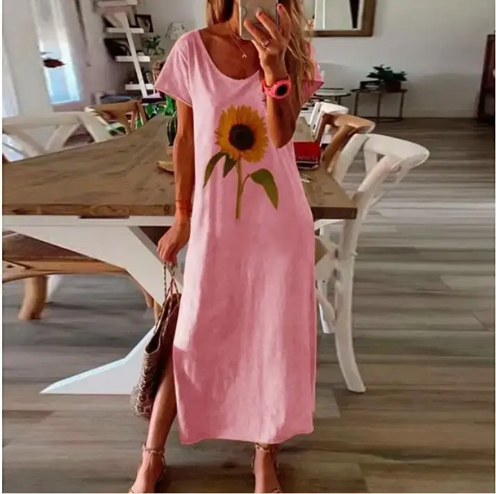 Women Sunflower Printed Long Sleeve Dress Multi Color - Image 2