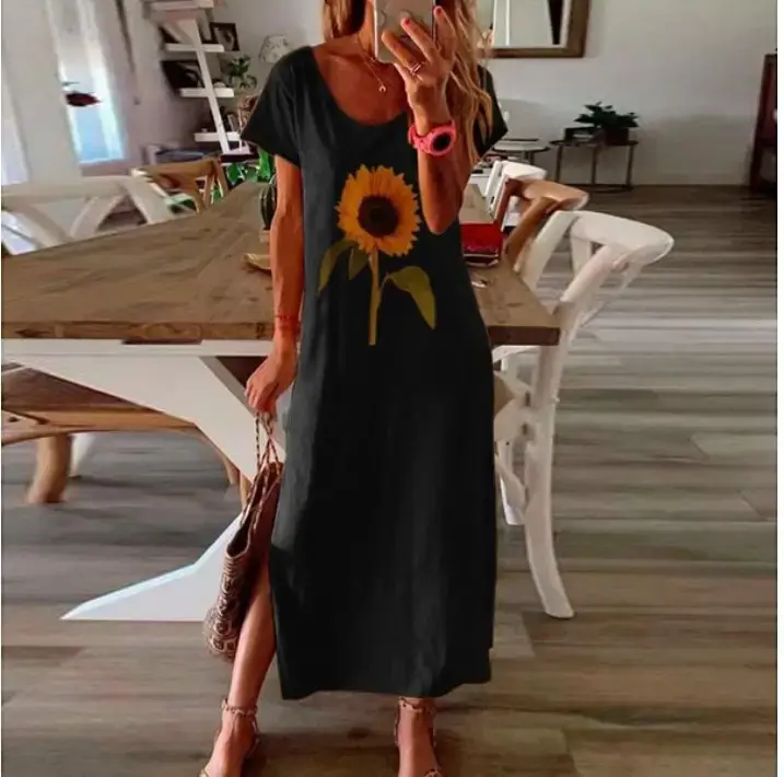 Women Sunflower Printed Long Sleeve Dress Multi Color - Image 4