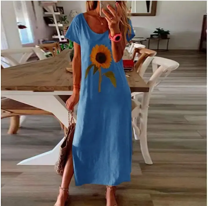 Women Sunflower Printed Long Sleeve Dress Multi Color - Image 5