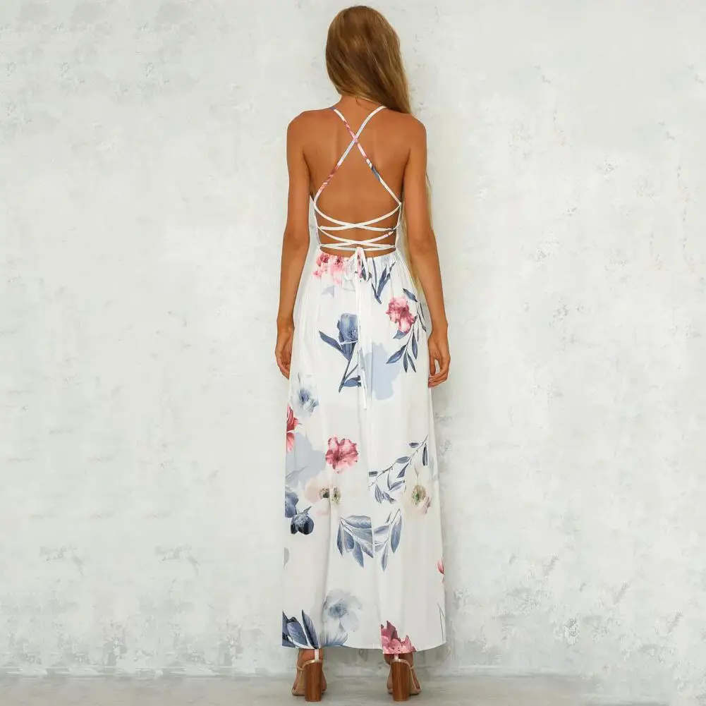 2025 Printed Long Skirt Dress Plus Size Floral White - Image 4
