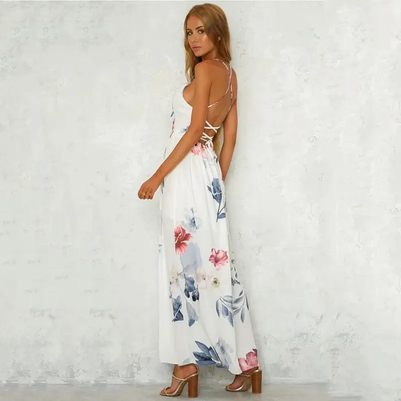 2025 Printed Long Skirt Dress Plus Size Floral White - Image 5