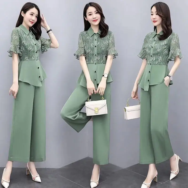 Women's 2-Piece Summer Suit Teal Wide Leg Pants - Image 7
