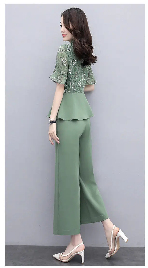 Women's 2-Piece Summer Suit Teal Wide Leg Pants — feature 14