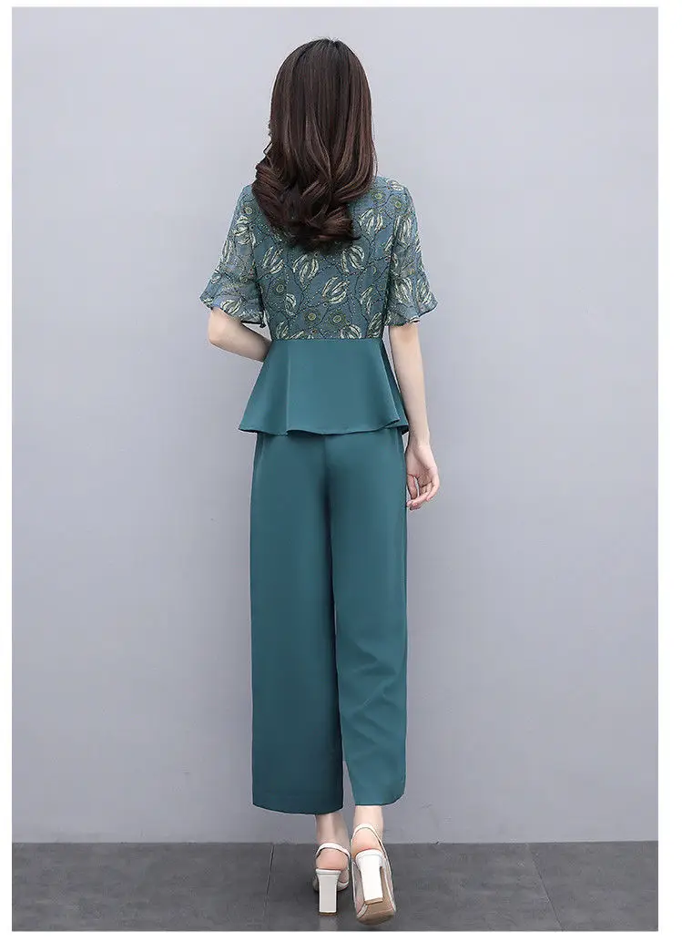 Women's 2-Piece Summer Suit Teal Wide Leg Pants — feature 19