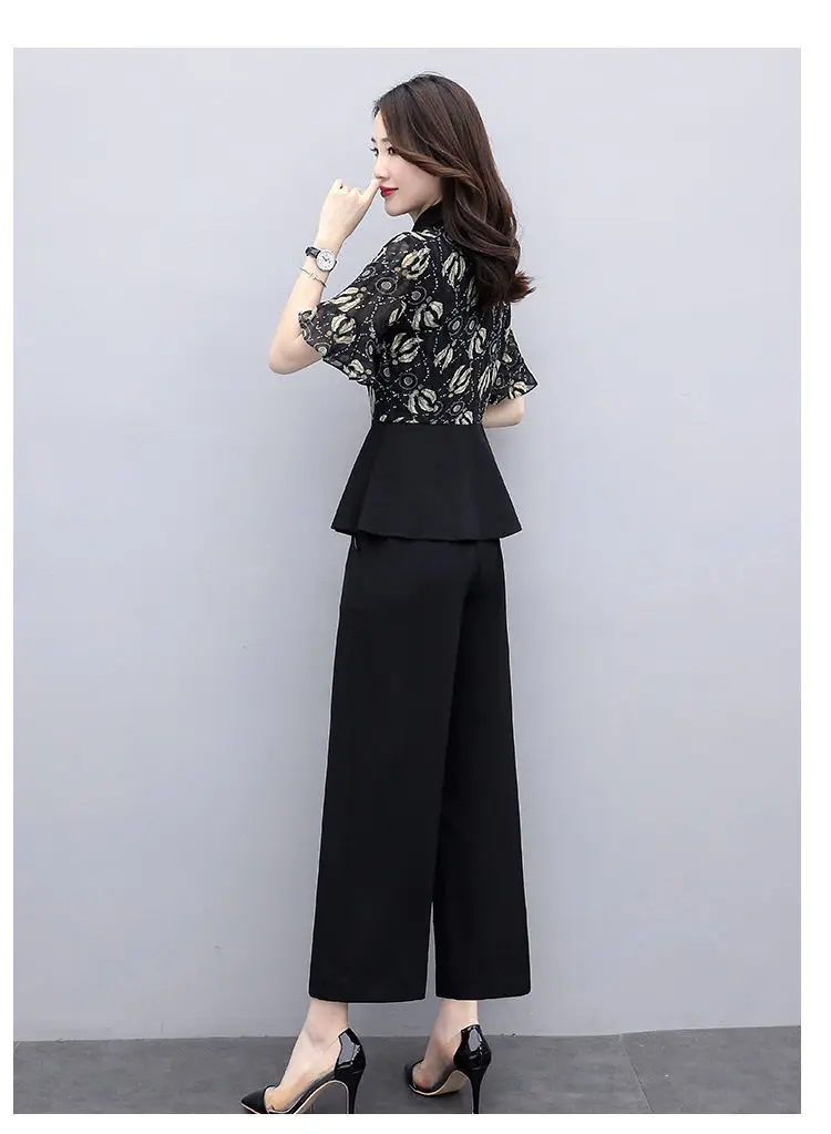 Women's 2-Piece Summer Suit Teal Wide Leg Pants — feature 24