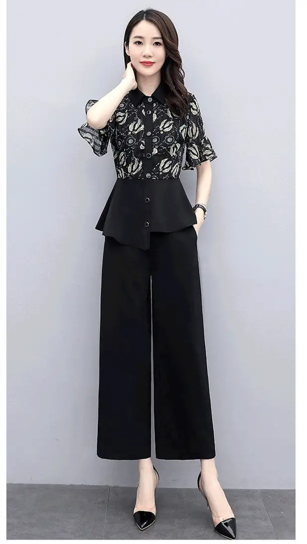 Women's 2-Piece Summer Suit Teal Wide Leg Pants — feature 27
