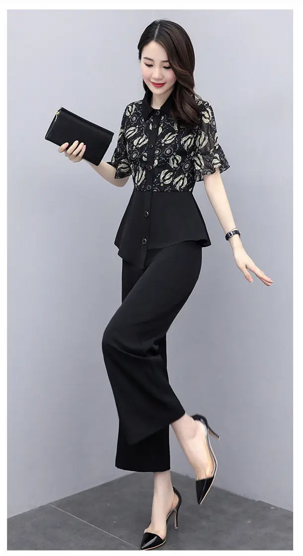 Women's 2-Piece Summer Suit Teal Wide Leg Pants — feature 28