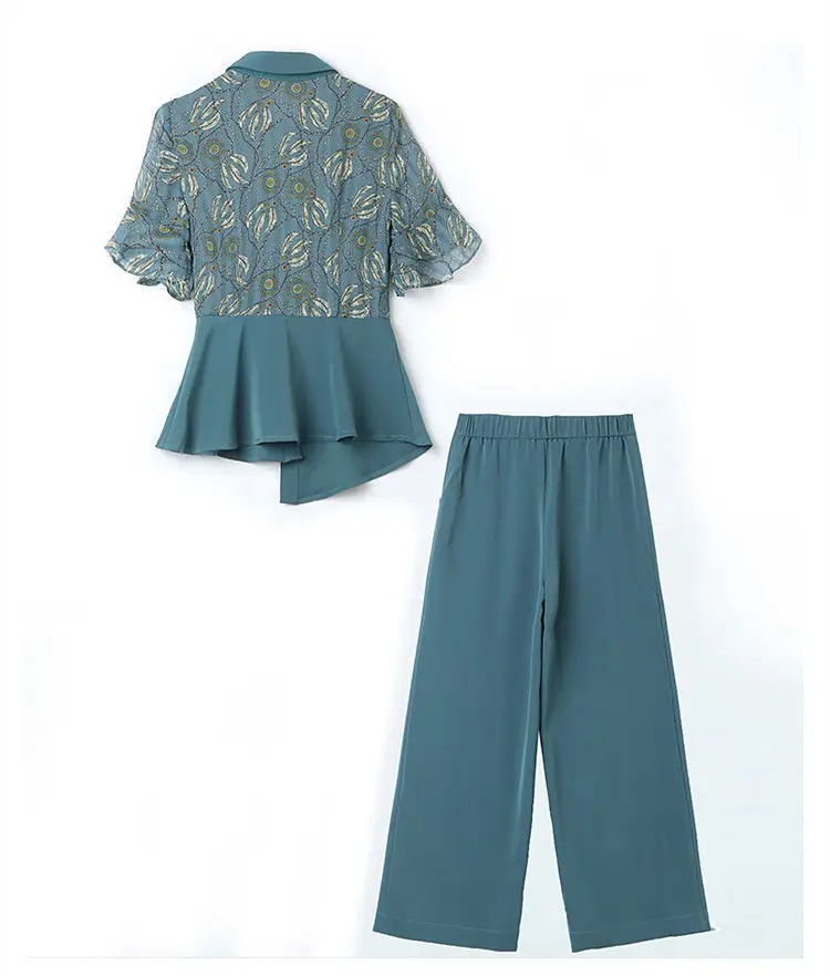 Women's 2-Piece Summer Suit Teal Wide Leg Pants — feature 29