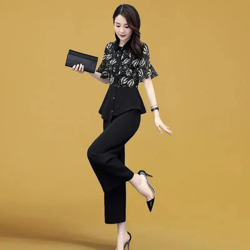 Women's 2-Piece Summer Suit Teal Wide Leg Pants — feature 36