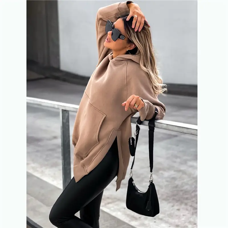 2024 Flap Pocket Slit Hoodie Sweatshirt Maroon Black - Image 8