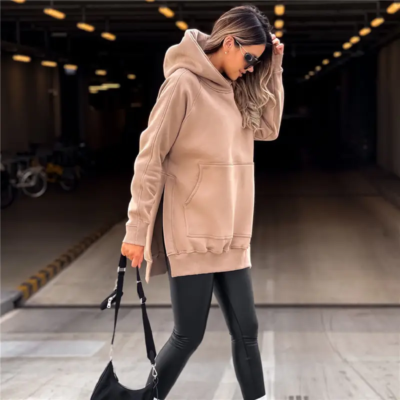2024 Flap Pocket Slit Hoodie Sweatshirt Maroon Black - Image 9