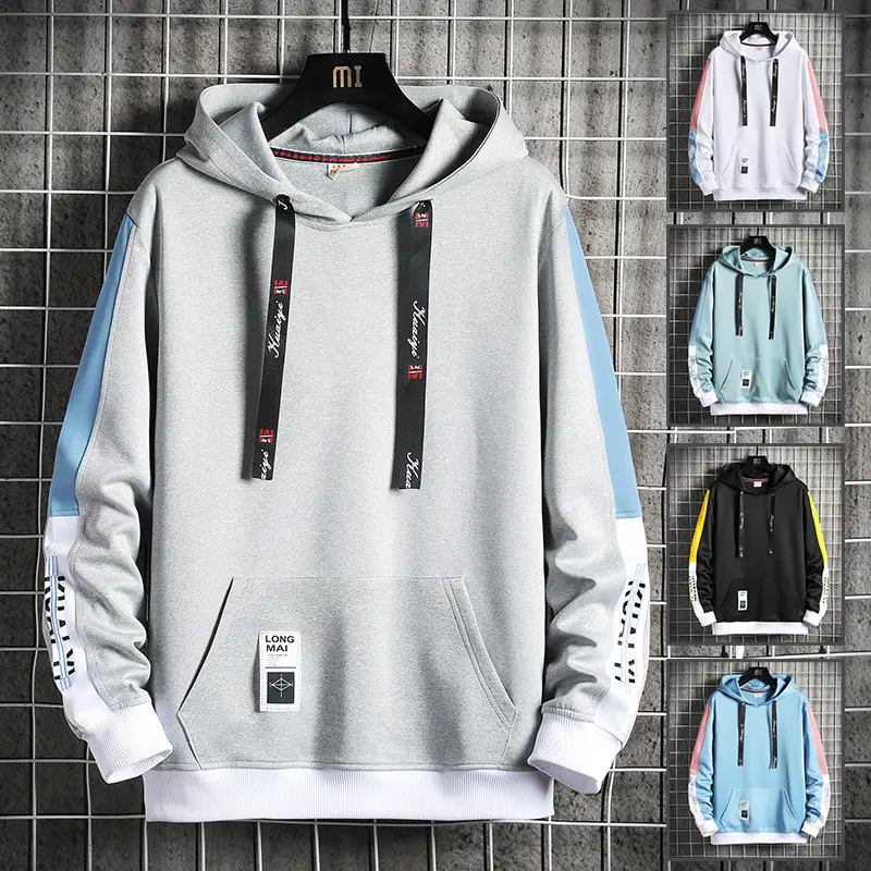 Men's Grey Hooded Sweatshirt Large Size Long Sleeve