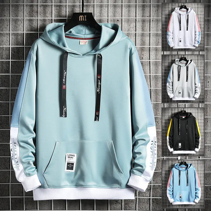 Men's Grey Hooded Sweatshirt Large Size Long Sleeve