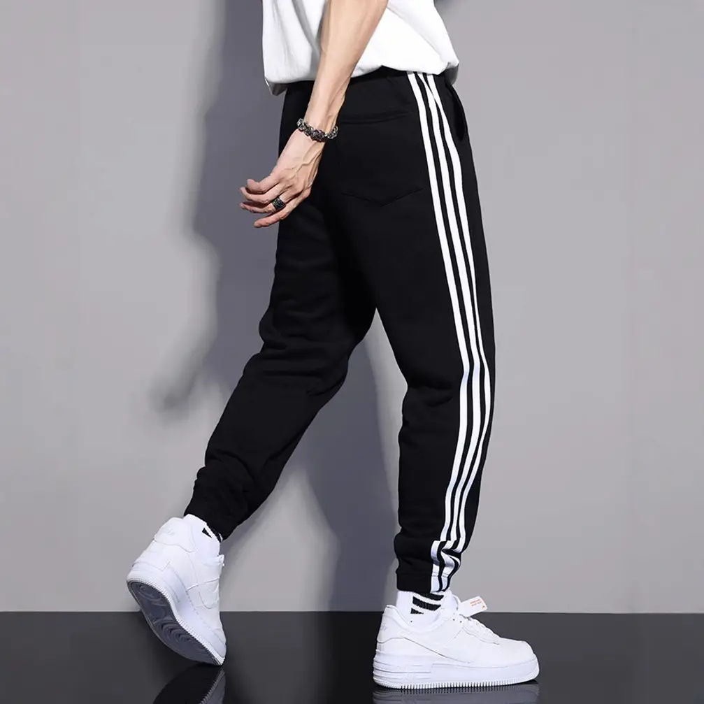 Classic Three Bar Sports Pants Men's Black Warm All-Match