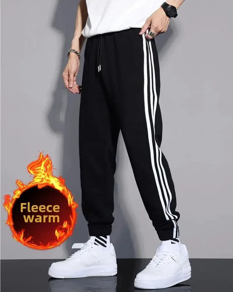 Classic Three Bar Sports Pants Men's Black Warm All-Match