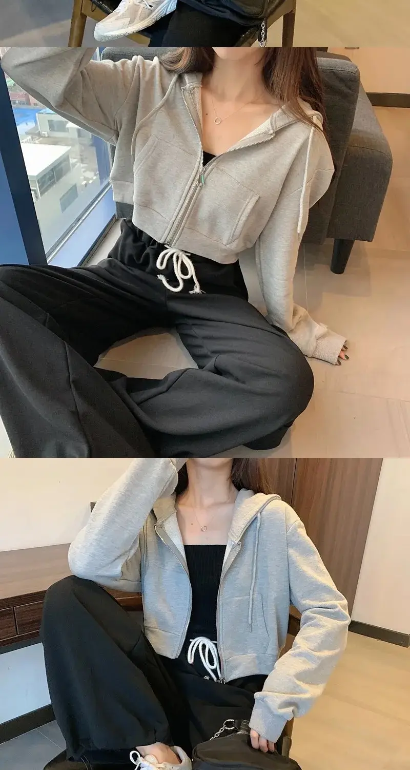 Women Pink Hooded Sweatshirt Short Sleeve Zipper Cardigan — feature 14
