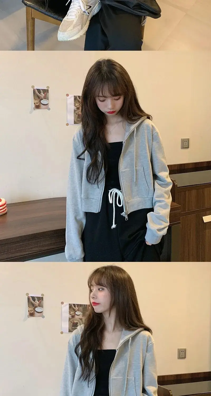 Women Pink Hooded Sweatshirt Short Sleeve Zipper Cardigan — feature 15