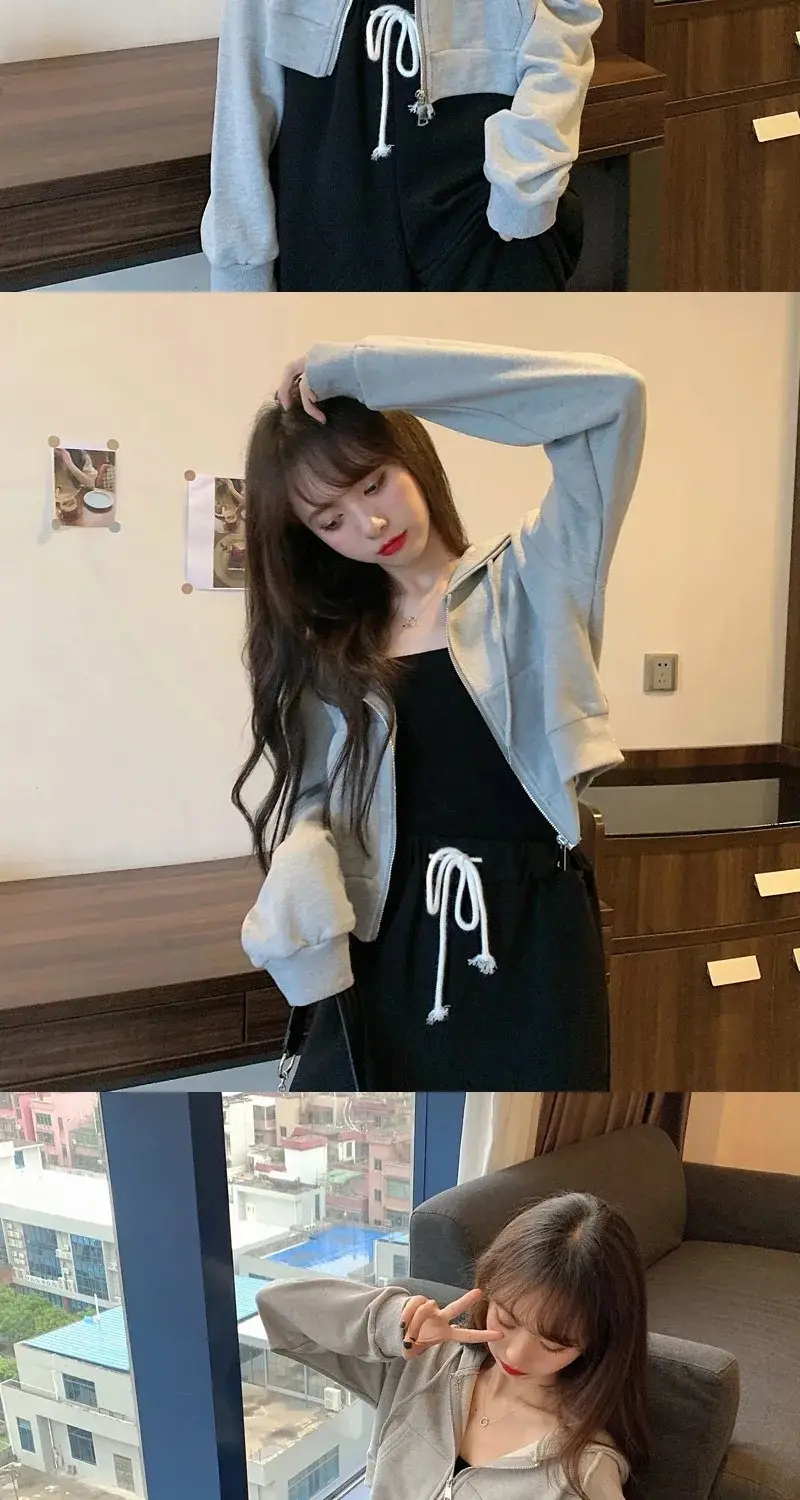 Women Pink Hooded Sweatshirt Short Sleeve Zipper Cardigan — feature 16