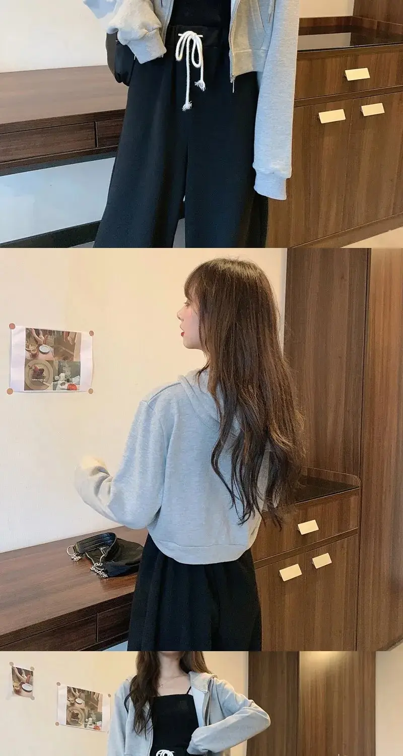 Women Pink Hooded Sweatshirt Short Sleeve Zipper Cardigan — feature 17