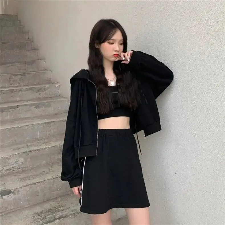 Women Pink Hooded Sweatshirt Short Sleeve Zipper Cardigan — feature 3