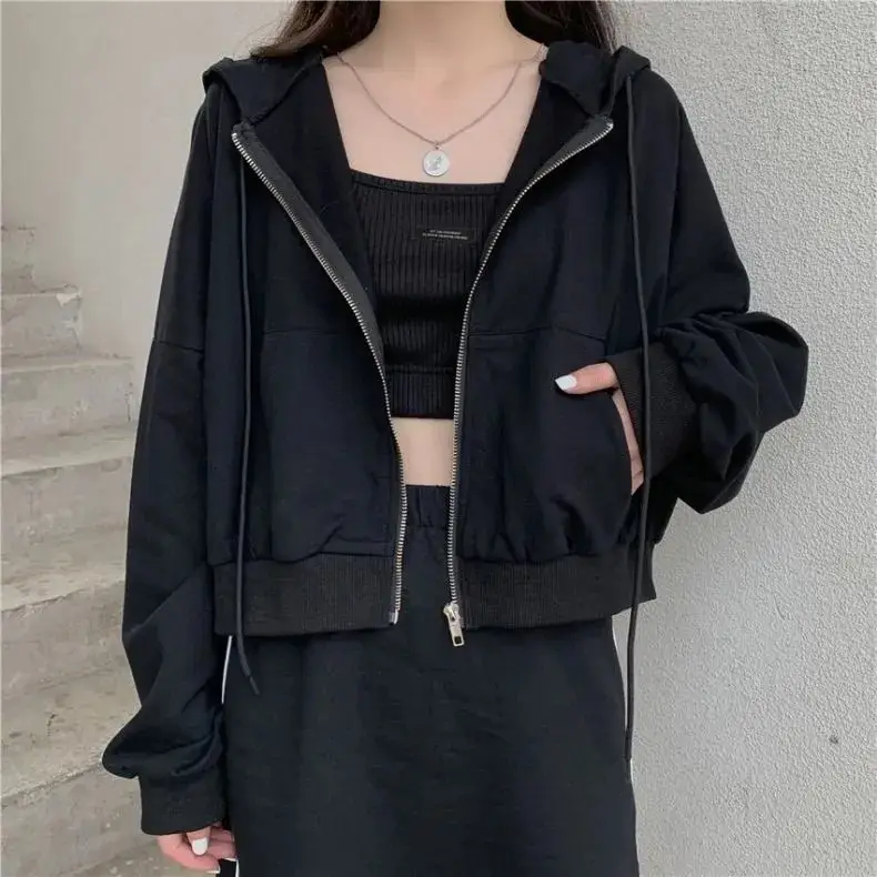 Women Pink Hooded Sweatshirt Short Sleeve Zipper Cardigan — feature 4