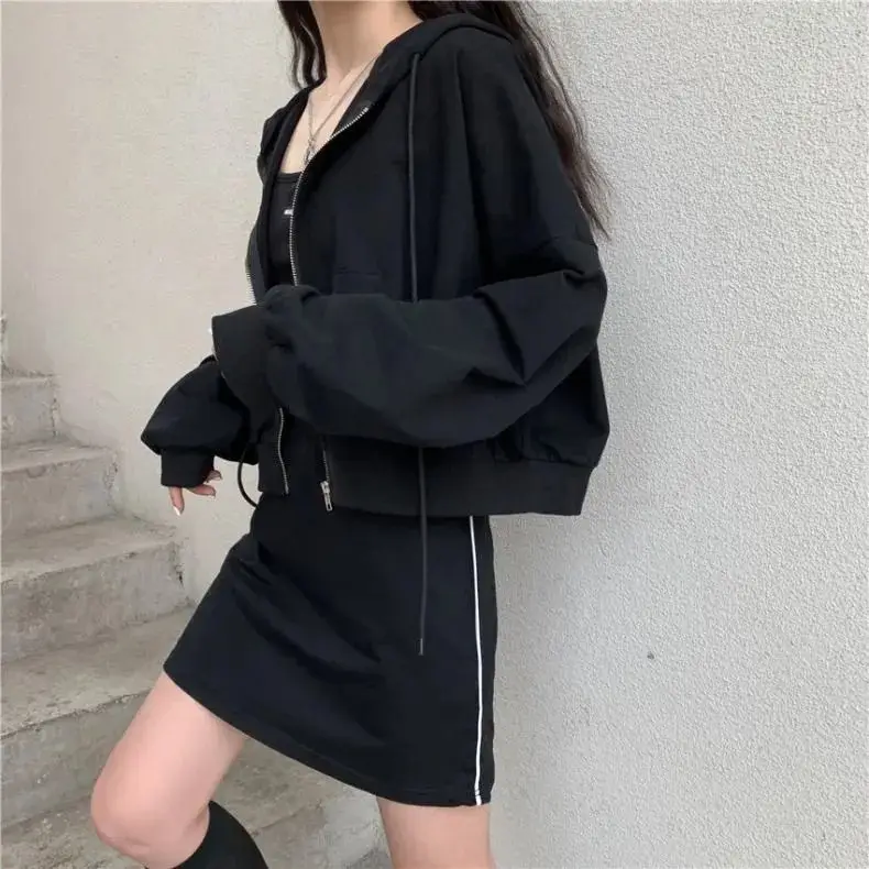 Women Pink Hooded Sweatshirt Short Sleeve Zipper Cardigan — feature 5