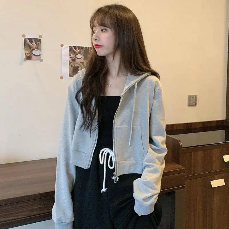 Women Pink Hooded Sweatshirt Short Sleeve Zipper Cardigan — feature 9