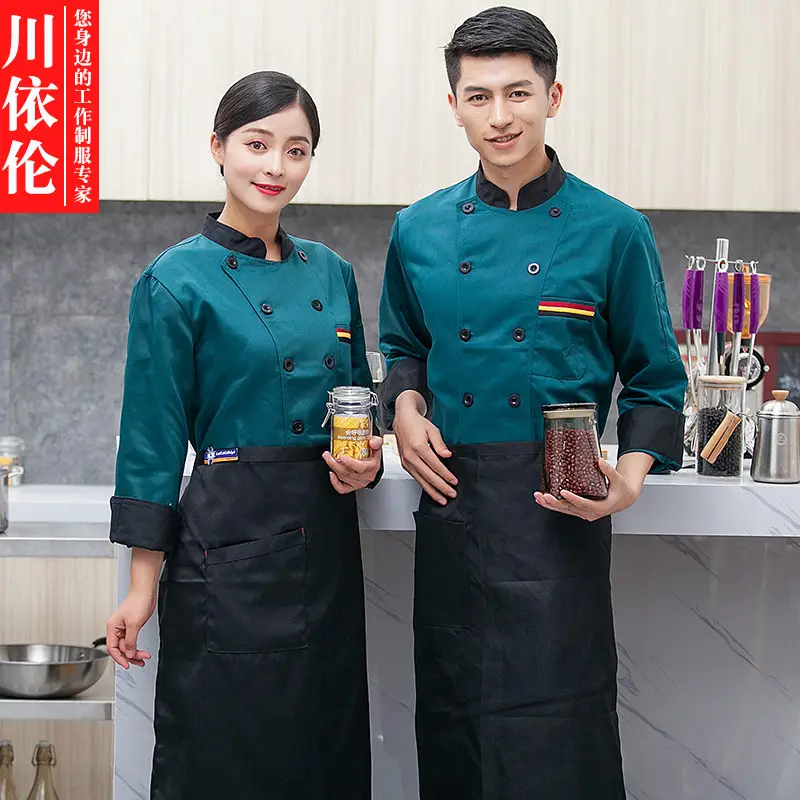 Men's White Long-Sleeve Kitchen Apron Set - Image 4