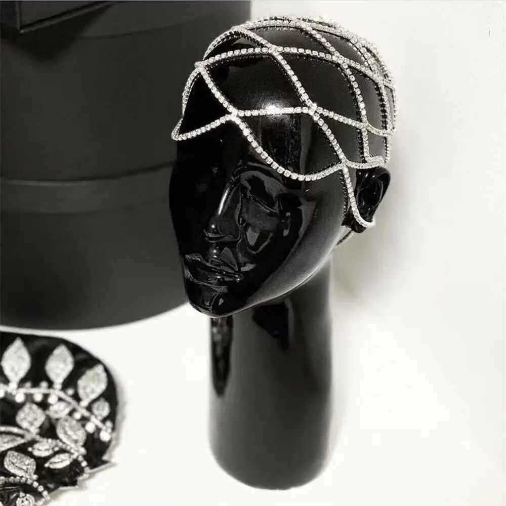 European American Bridal Rhinestone Headband Tassel Mesh