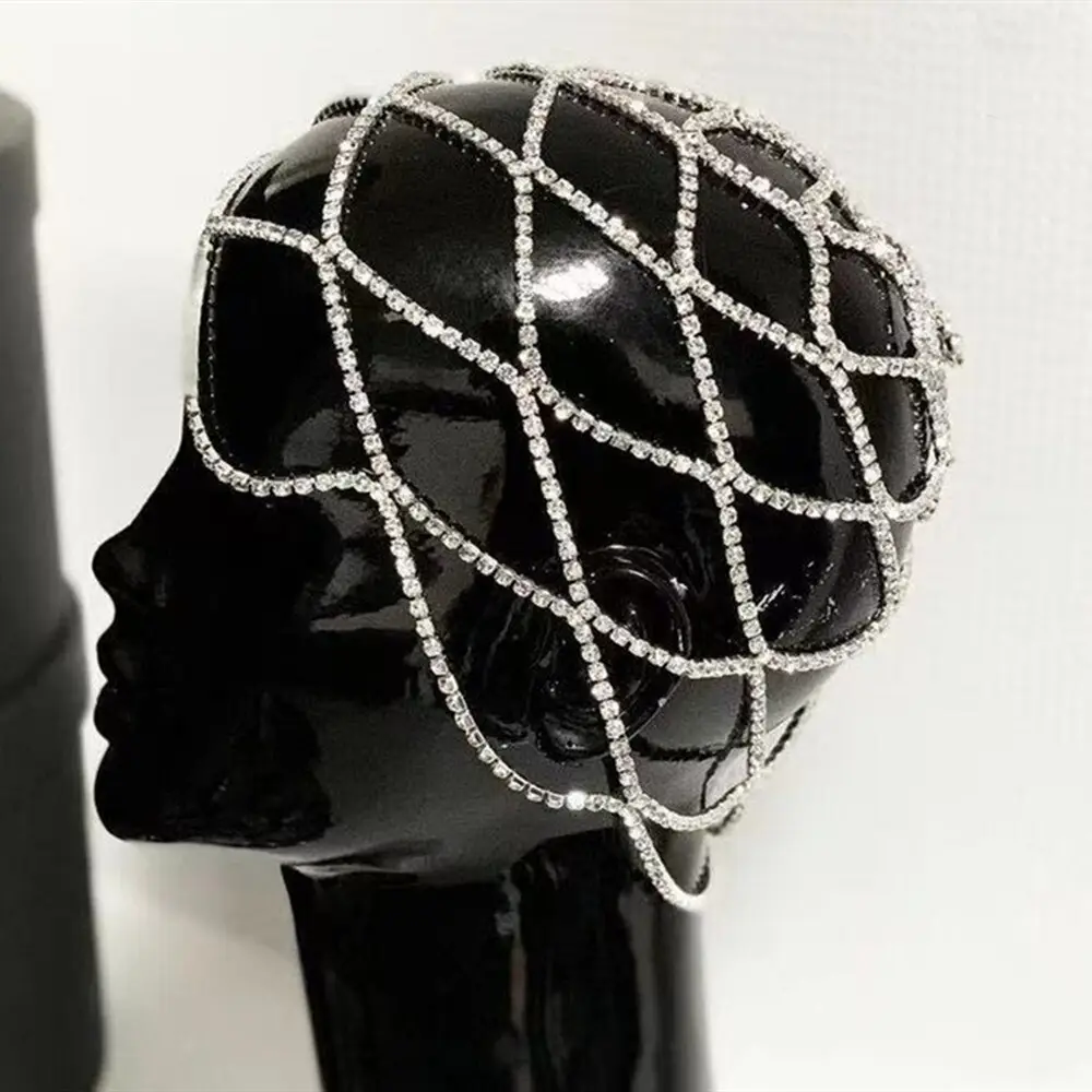 European American Bridal Rhinestone Headband Tassel Mesh — feature 3