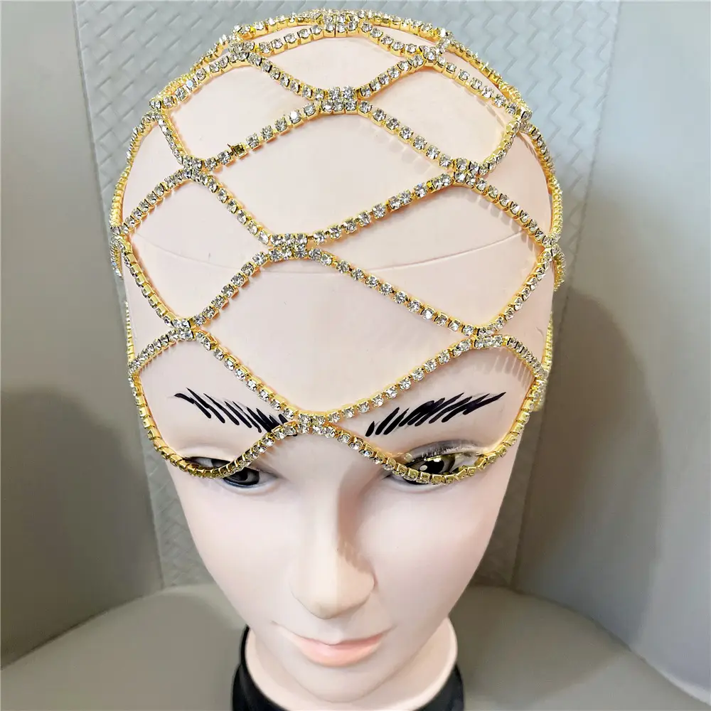 European American Bridal Rhinestone Headband Tassel Mesh — feature 4
