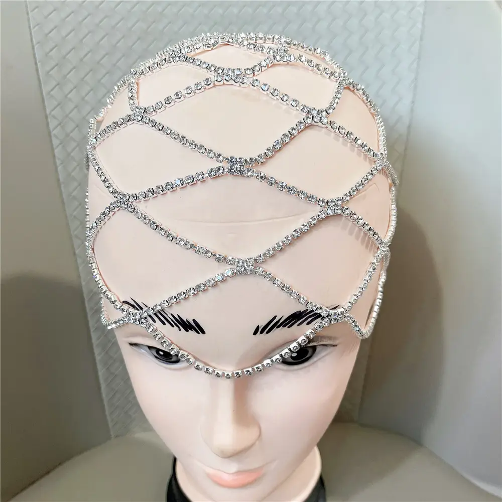 European American Bridal Rhinestone Headband Tassel Mesh — feature 5