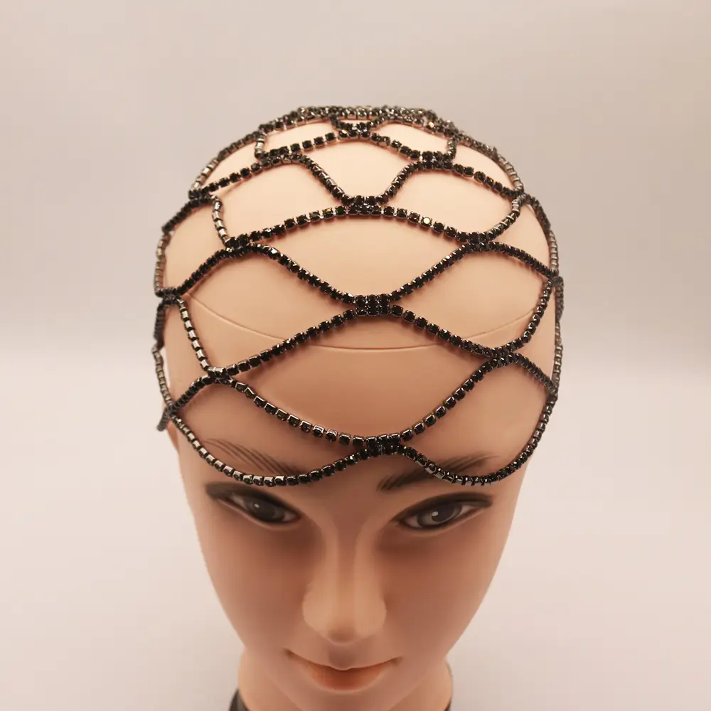 European American Bridal Rhinestone Headband Tassel Mesh — feature 8