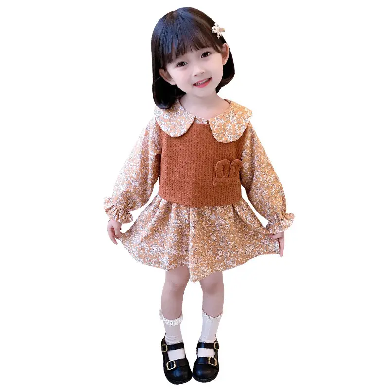 Girl's Blue Floral Rabbit Ears Dress Set Medium - Image 7
