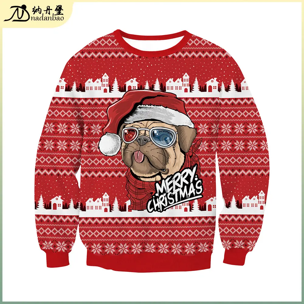 2024 Christmas Animal Puppy Sweatshirt Red Round Neck Long Sleeve - Image 2