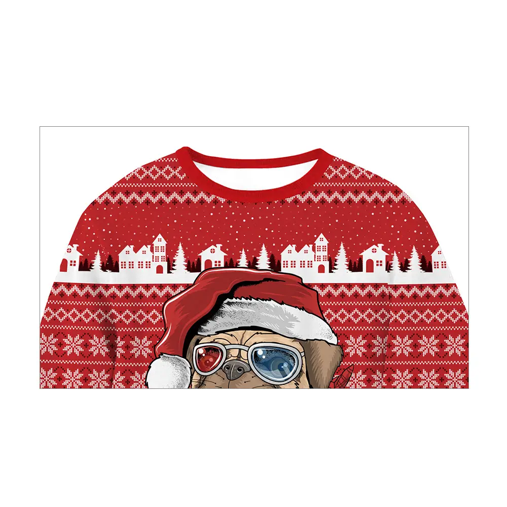 2024 Christmas Animal Puppy Sweatshirt Red Round Neck Long Sleeve - Image 3