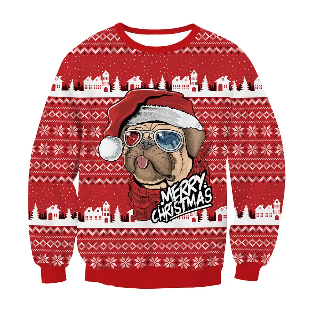 2024 Christmas Animal Puppy Sweatshirt Red Round Neck Long Sleeve - Image 6