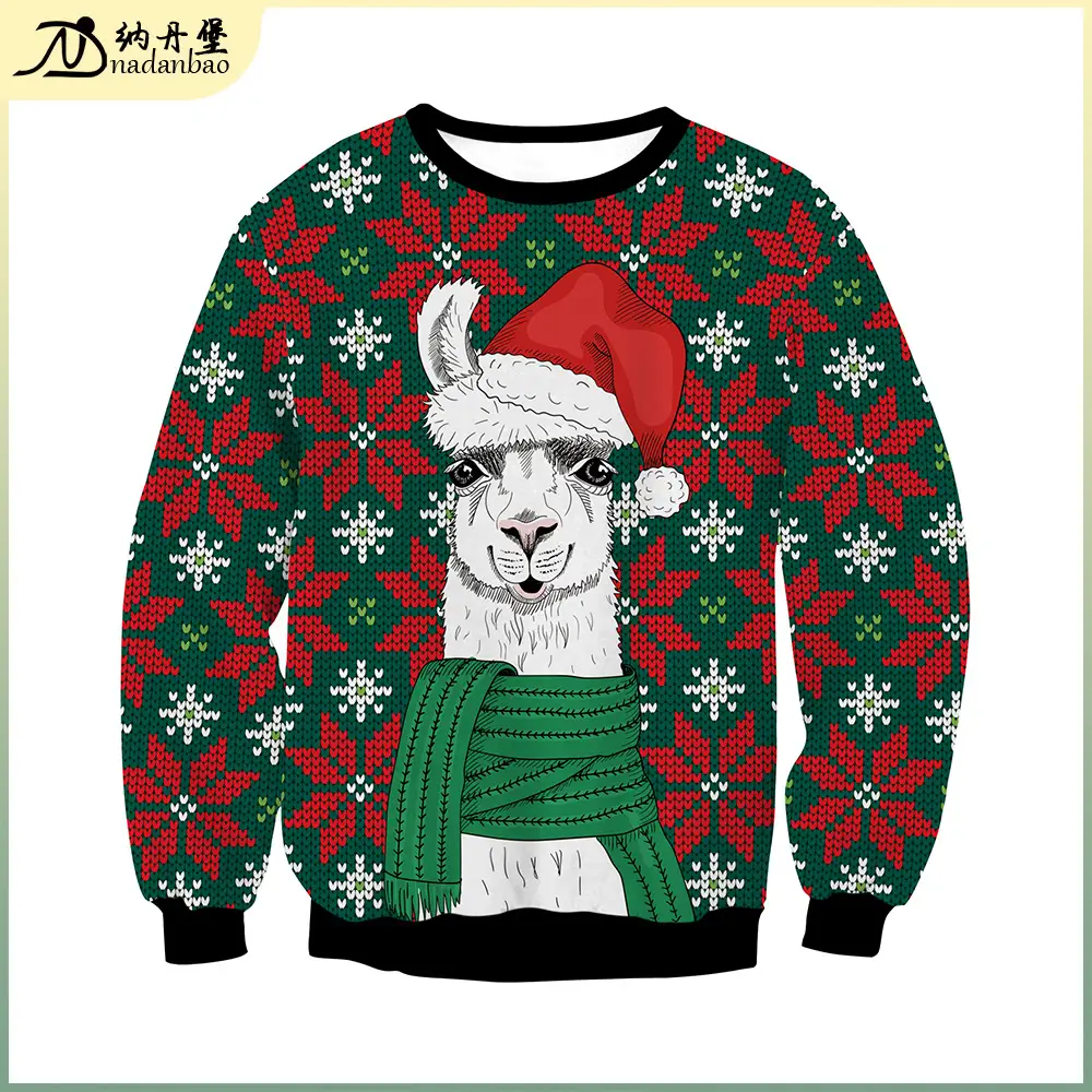 Christmas Fawn Print Crew Neck Long Sleeve Sweater - Image 2