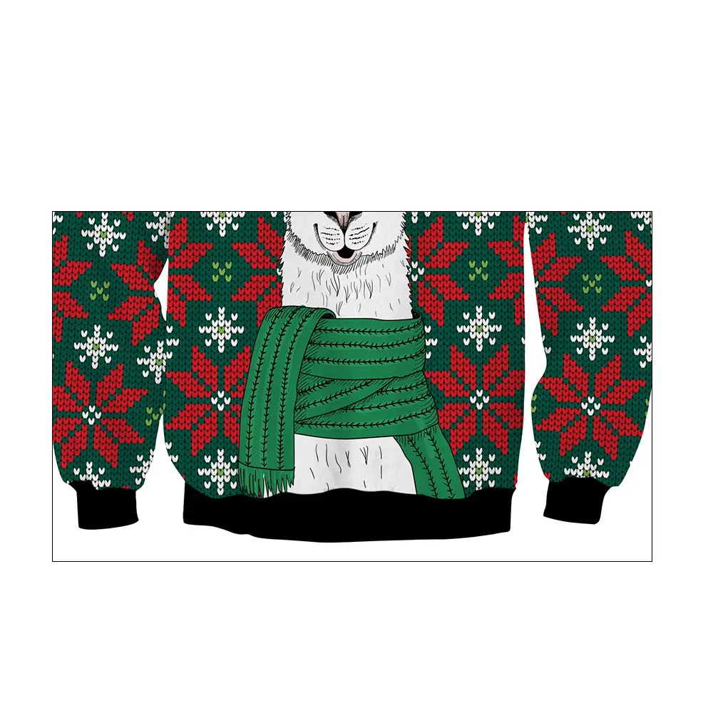 Christmas Fawn Print Crew Neck Long Sleeve Sweater - Image 4