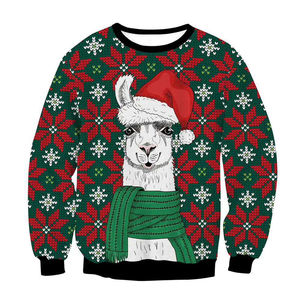 Christmas Fawn Print Crew Neck Long Sleeve Sweater - Image 5