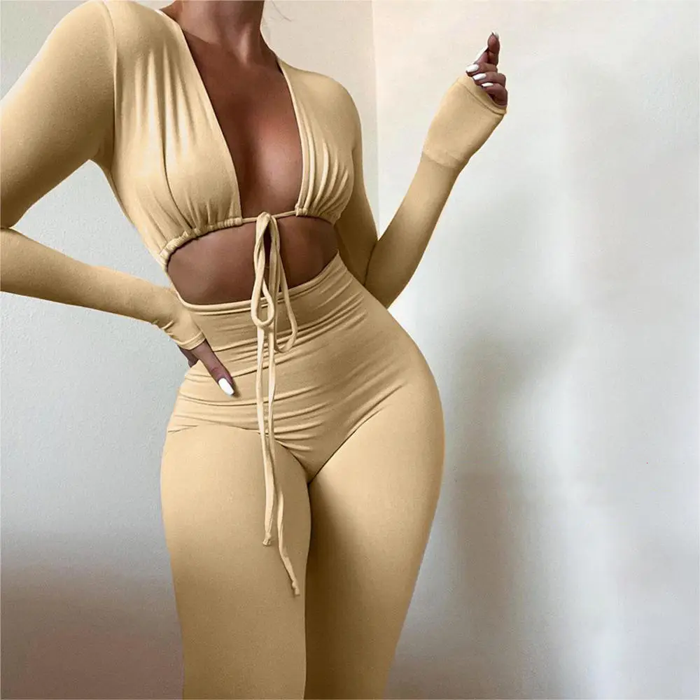 Women Sexy Hollow Out Long Sleeve Jumpsuit - Image 2