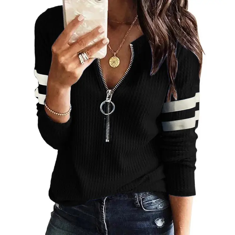 2022 Women Zipper V Collar T-Shirt Jacket Grey - Image 9