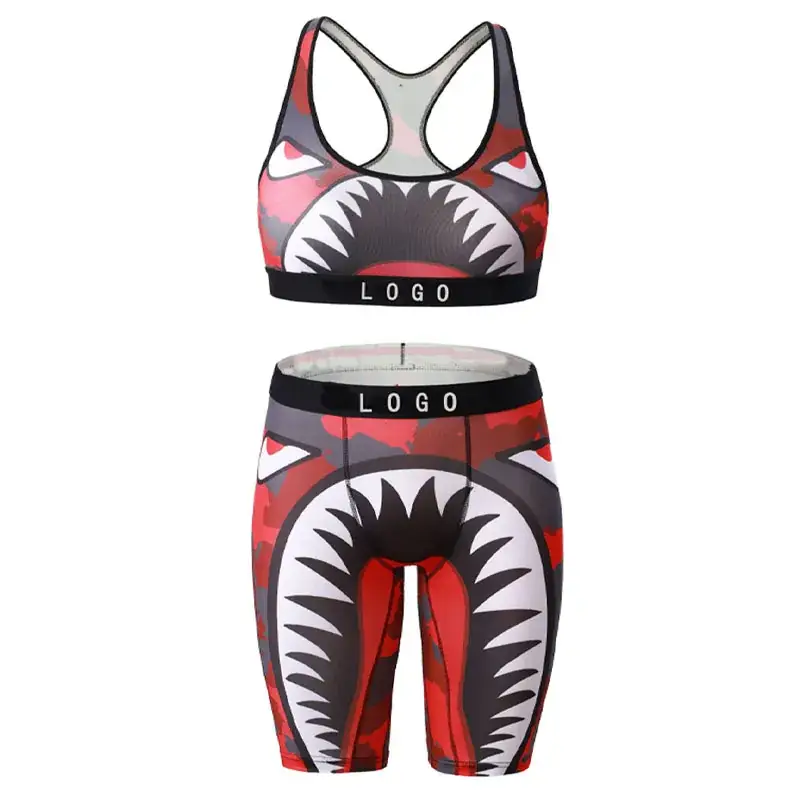 Women's Printed Shockproof Sports Bra Underwear Set