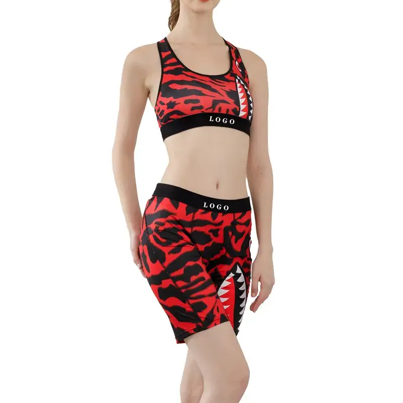 Women's Printed Shockproof Sports Bra Underwear Set