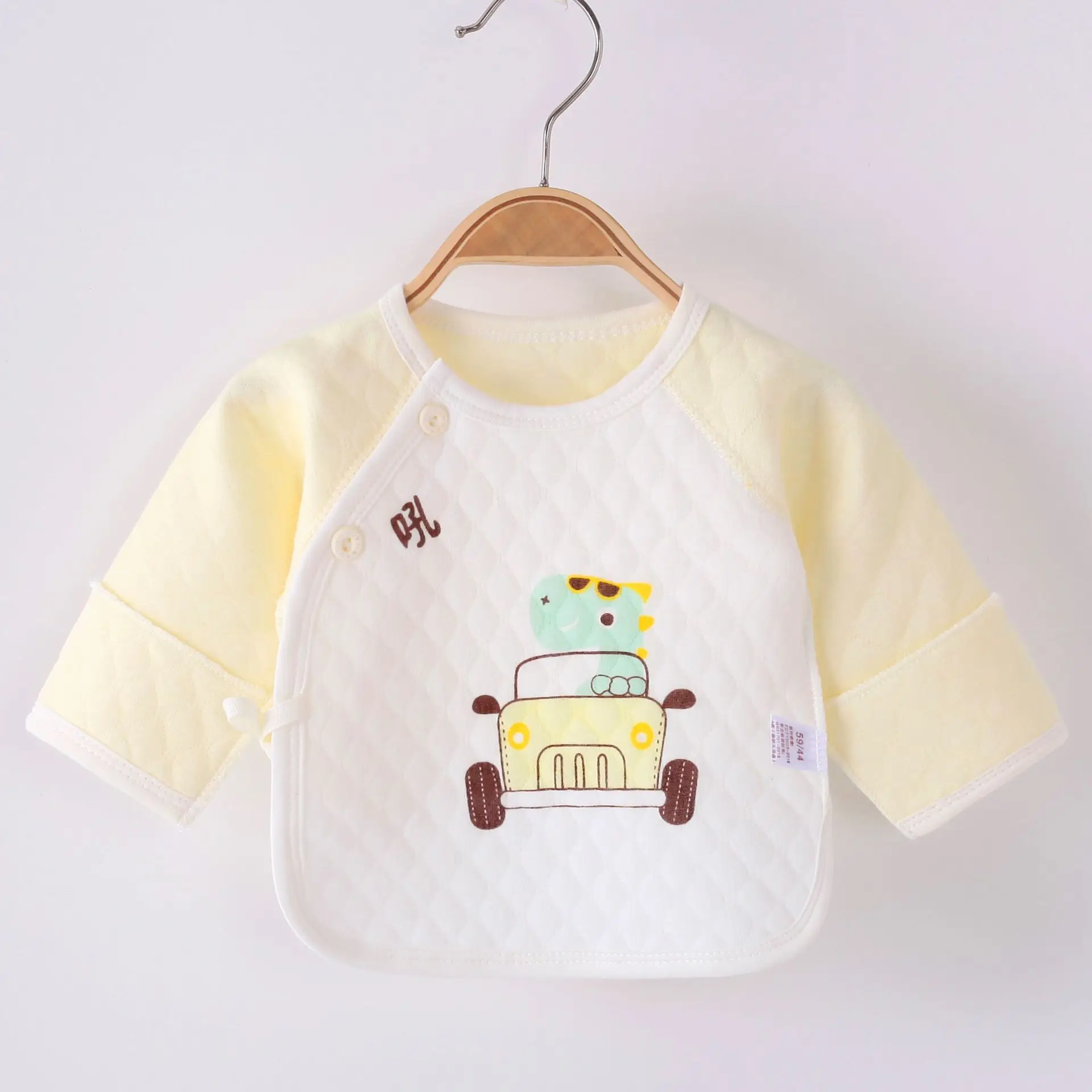 Newborn Baby T-Shirt Yellow White Car Print 0-3M - Image 5