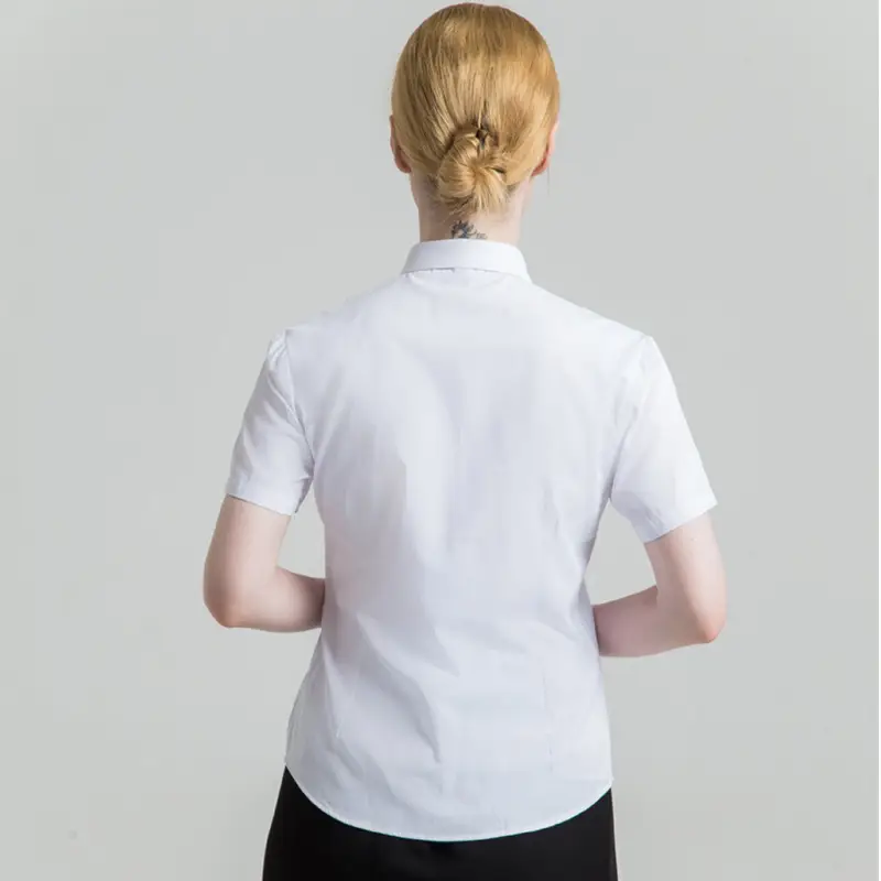 Women Short Sleeve Shirt with Bow Tie & Hidden Placket - Image 7