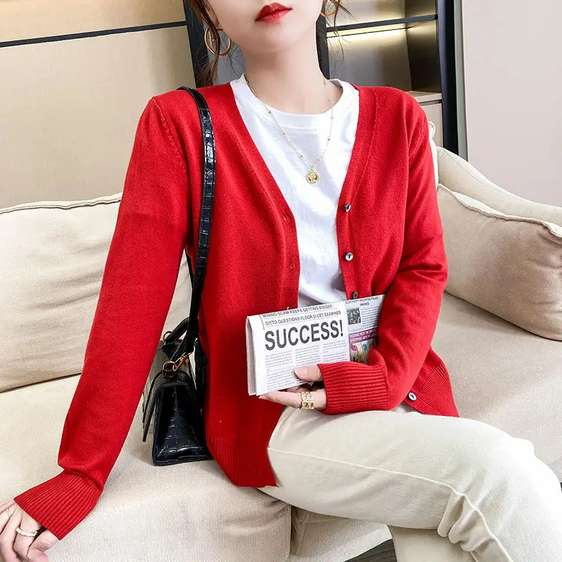 Women's Knitted V-Neck Cardigan Autumn Winter Wear - Image 12